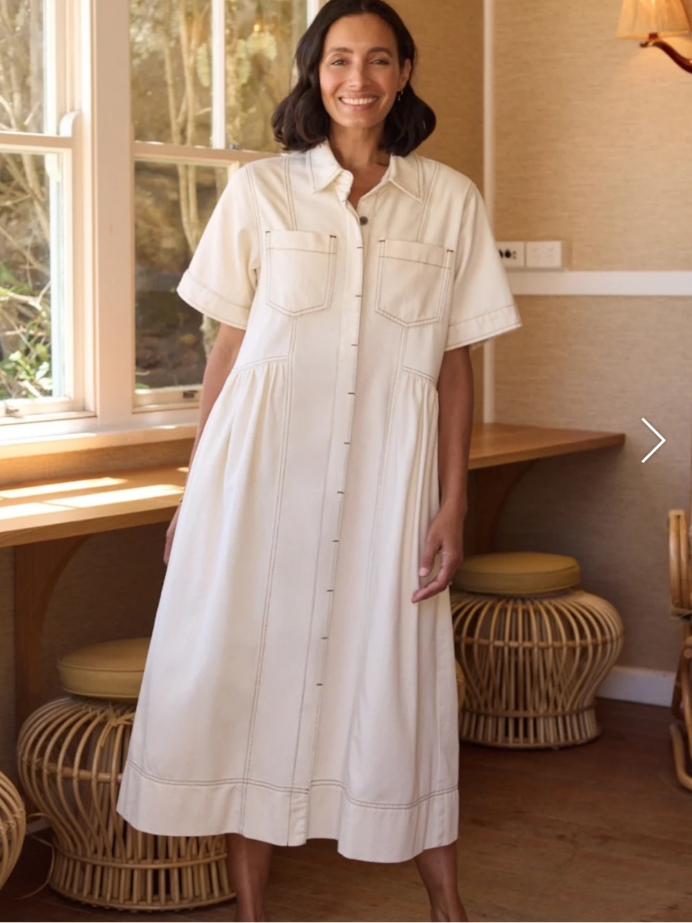 Maye Montana Denim Midi Shirt Dress in Ecru